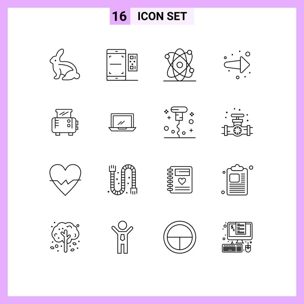 Set of 16 Vector Outlines on Grid for toast machine right valentine forward arrow Editable Vector Design Elements