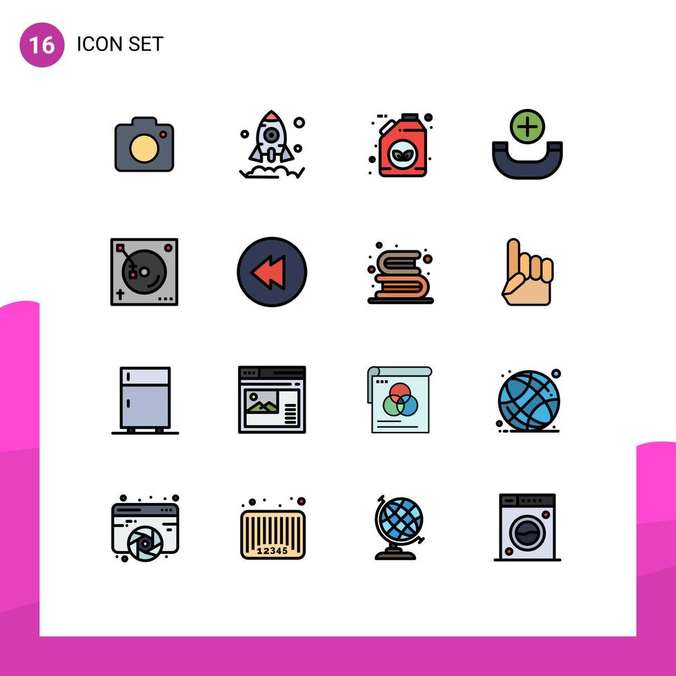 Modern Set of 16 Flat Color Filled Lines and symbols such as sound music ecology mix new Editable Creative Vector Design Elements