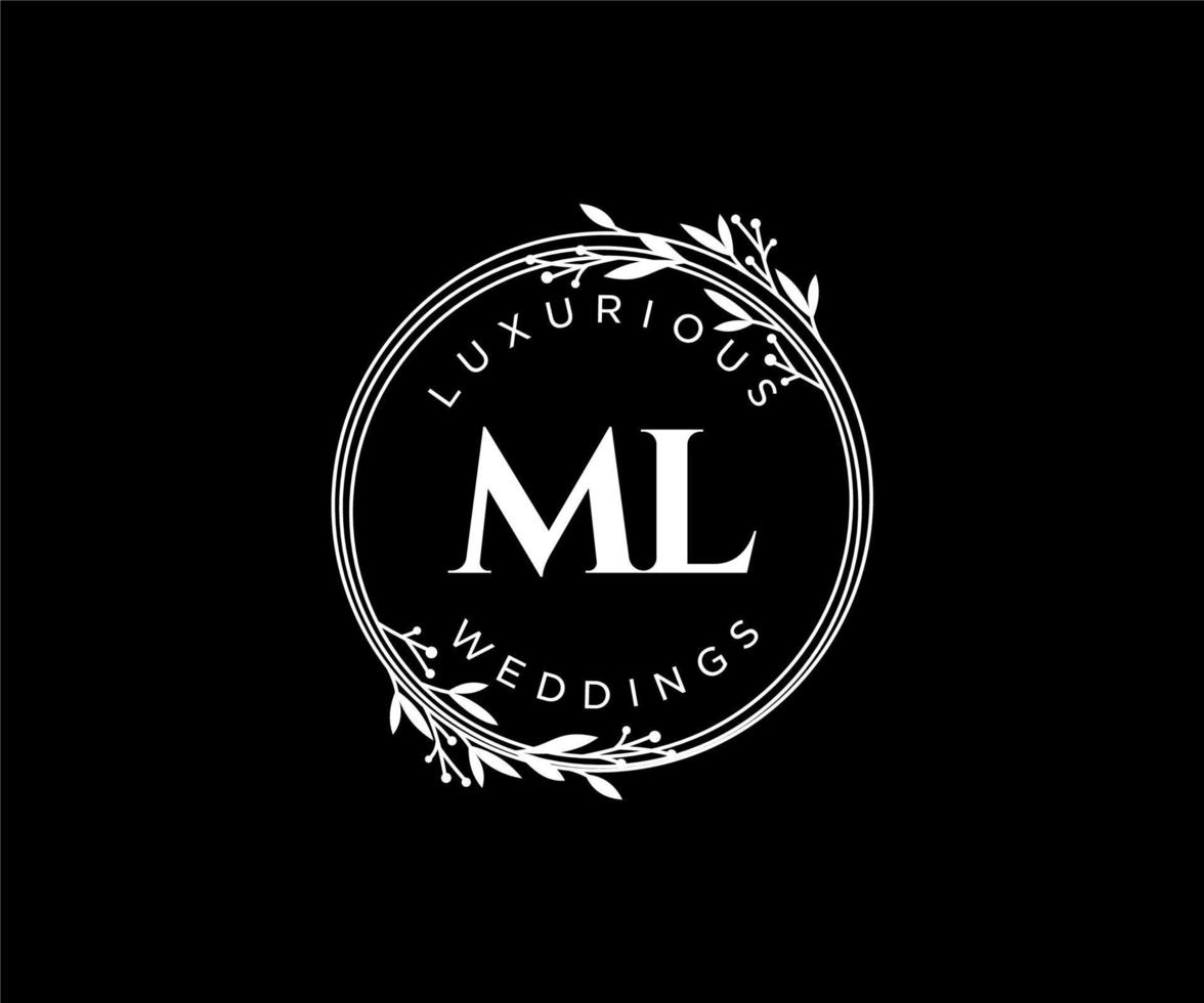 ML Initials letter Wedding monogram logos template, hand drawn modern minimalistic and floral templates for Invitation cards, Save the Date, elegant identity. vector