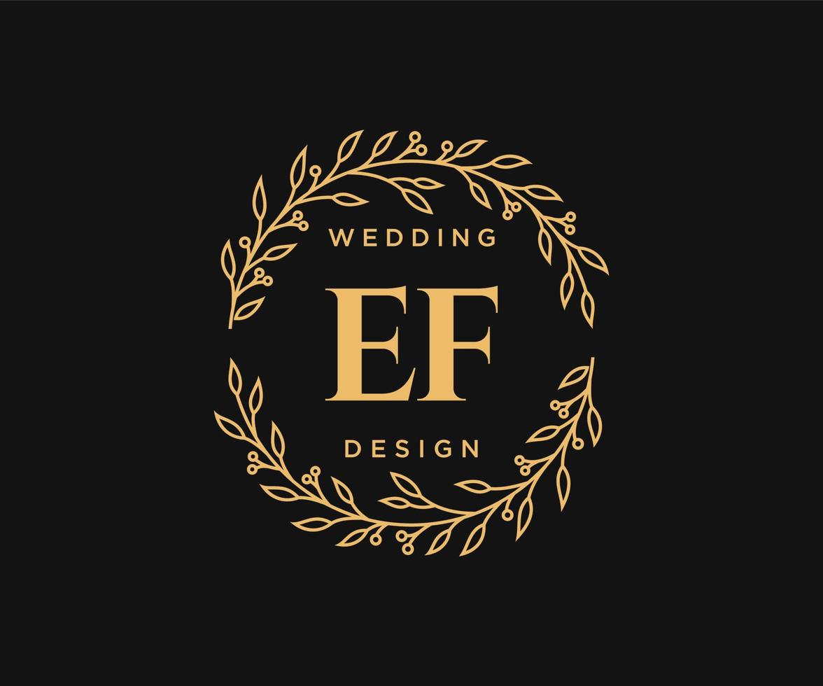 Colección de logotipos de monograma de boda con letras iniciales ef, plantillas florales y minimalistas modernas dibujadas a mano para tarjetas de invitación, guardar la fecha, identidad elegante para restaurante, boutique, café en vector