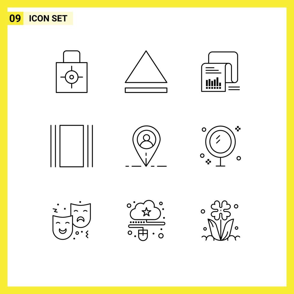 Set of 9 Vector Outlines on Grid for user location documents layout flow Editable Vector Design Elements