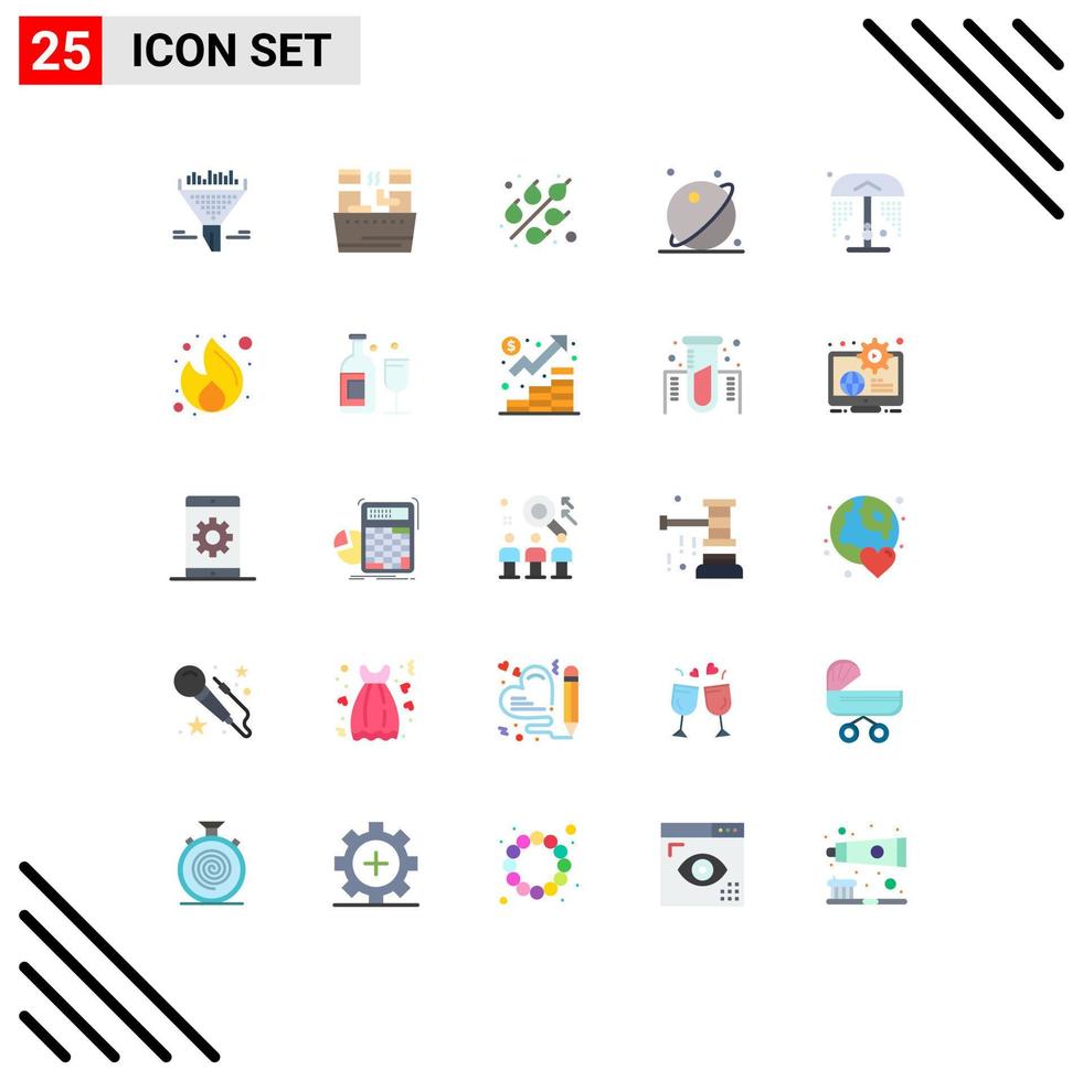 Editable Vector Line Pack of 25 Simple Flat Colors of water system cereal space orbit Editable Vector Design Elements