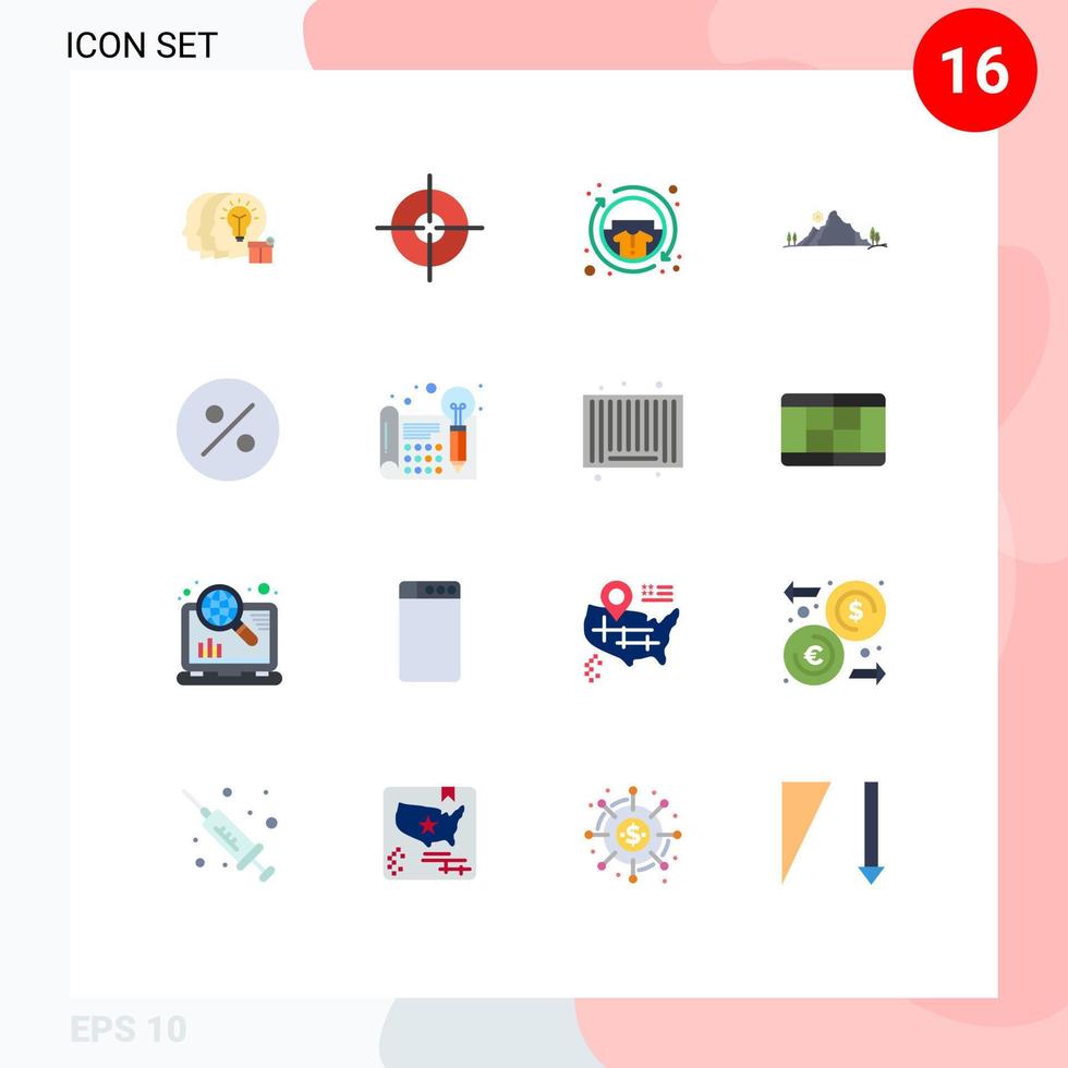 Pictogram Set of 16 Simple Flat Colors of finance nature clothes hill mountain Editable Pack of Creative Vector Design Elements