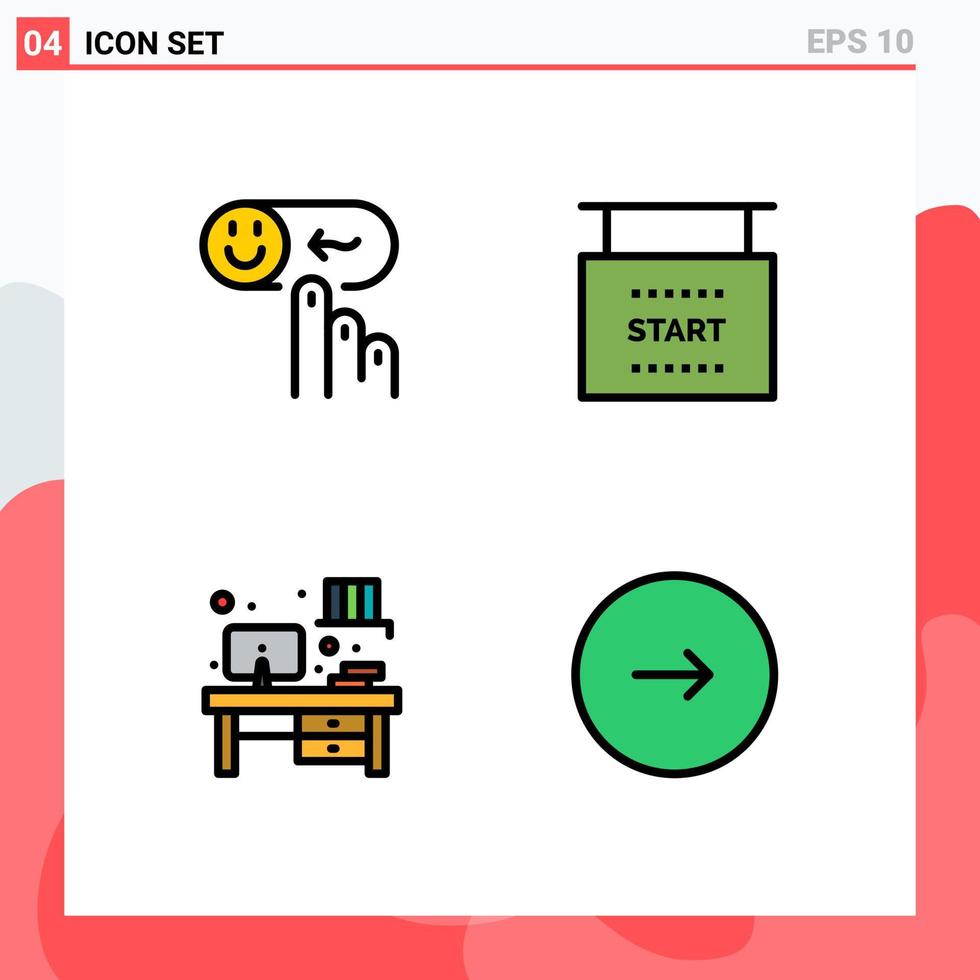 4 interfaz de usuario paquete de color plano de línea de relleno de signos y símbolos modernos de emoción clasificación de escritorio carrera lugar de trabajo elementos de diseño vectorial editables vector