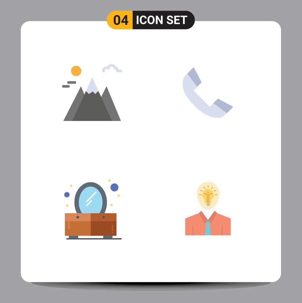 Editable Vector Line Pack of 4 Simple Flat Icons of landscape mirror call telephone idea Editable Vector Design Elements