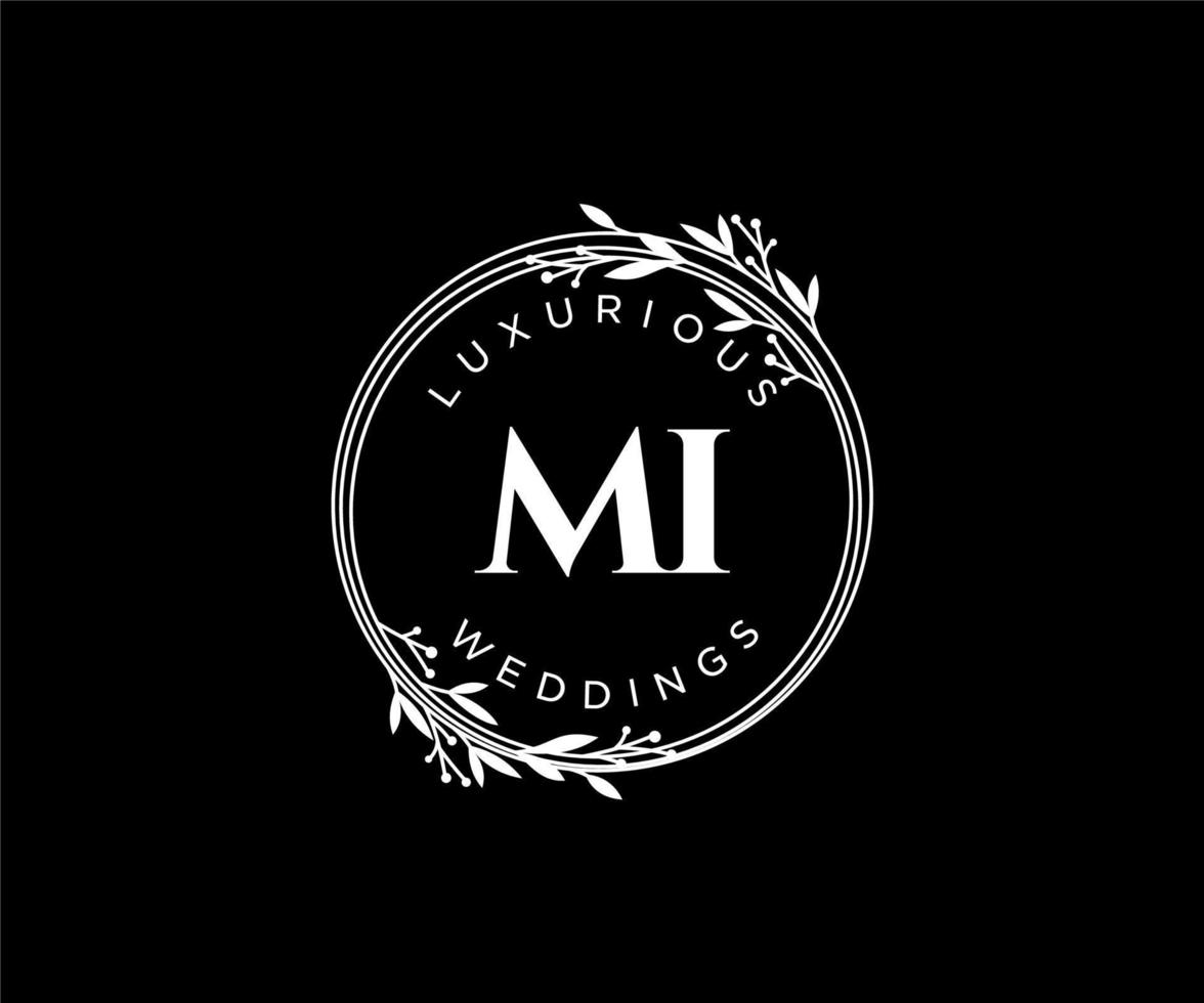 MI Initials letter Wedding monogram logos template, hand drawn modern minimalistic and floral templates for Invitation cards, Save the Date, elegant identity. vector