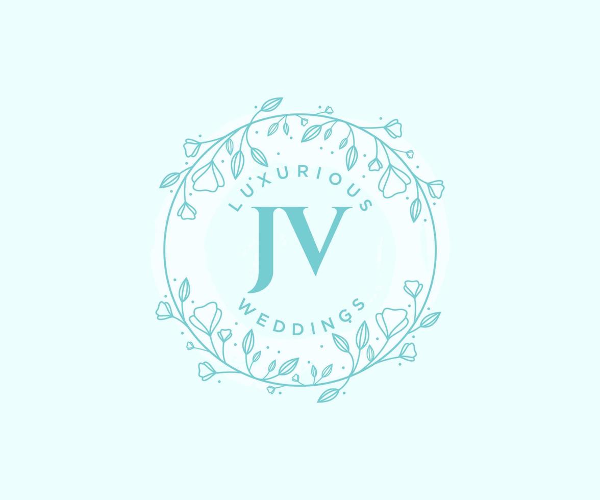 plantilla de logotipos de monograma de boda con letras iniciales jv, plantillas florales y minimalistas modernas dibujadas a mano para tarjetas de invitación, guardar la fecha, identidad elegante. vector