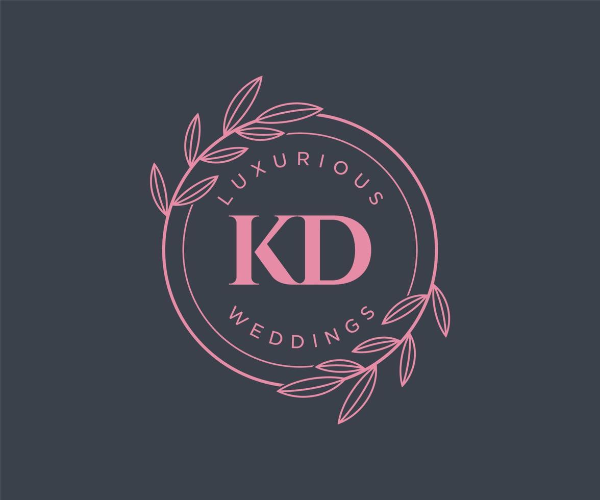 KD Initials letter Wedding monogram logos template, hand drawn modern minimalistic and floral templates for Invitation cards, Save the Date, elegant identity. vector