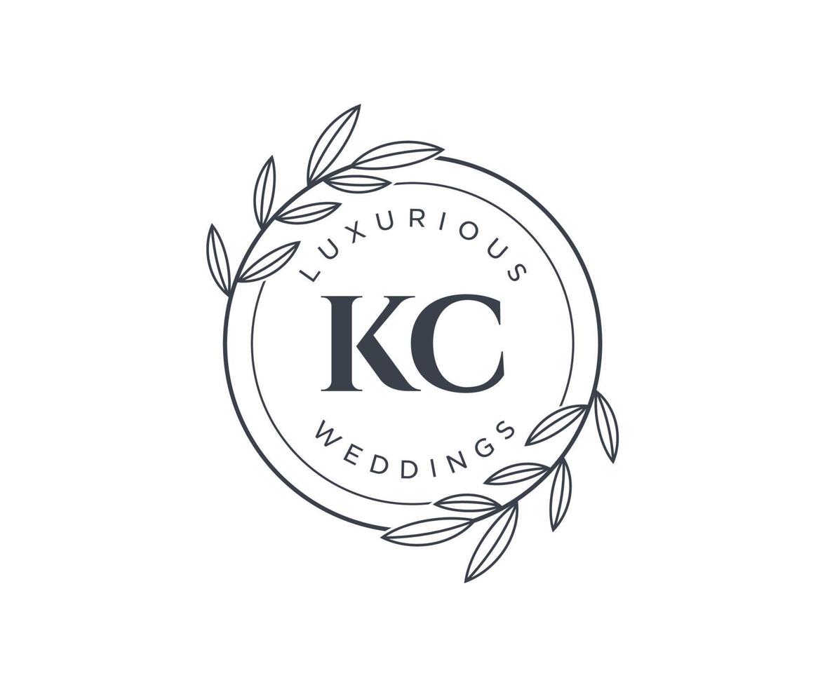 KC Initials letter Wedding monogram logos template, hand drawn modern minimalistic and floral templates for Invitation cards, Save the Date, elegant identity. vector