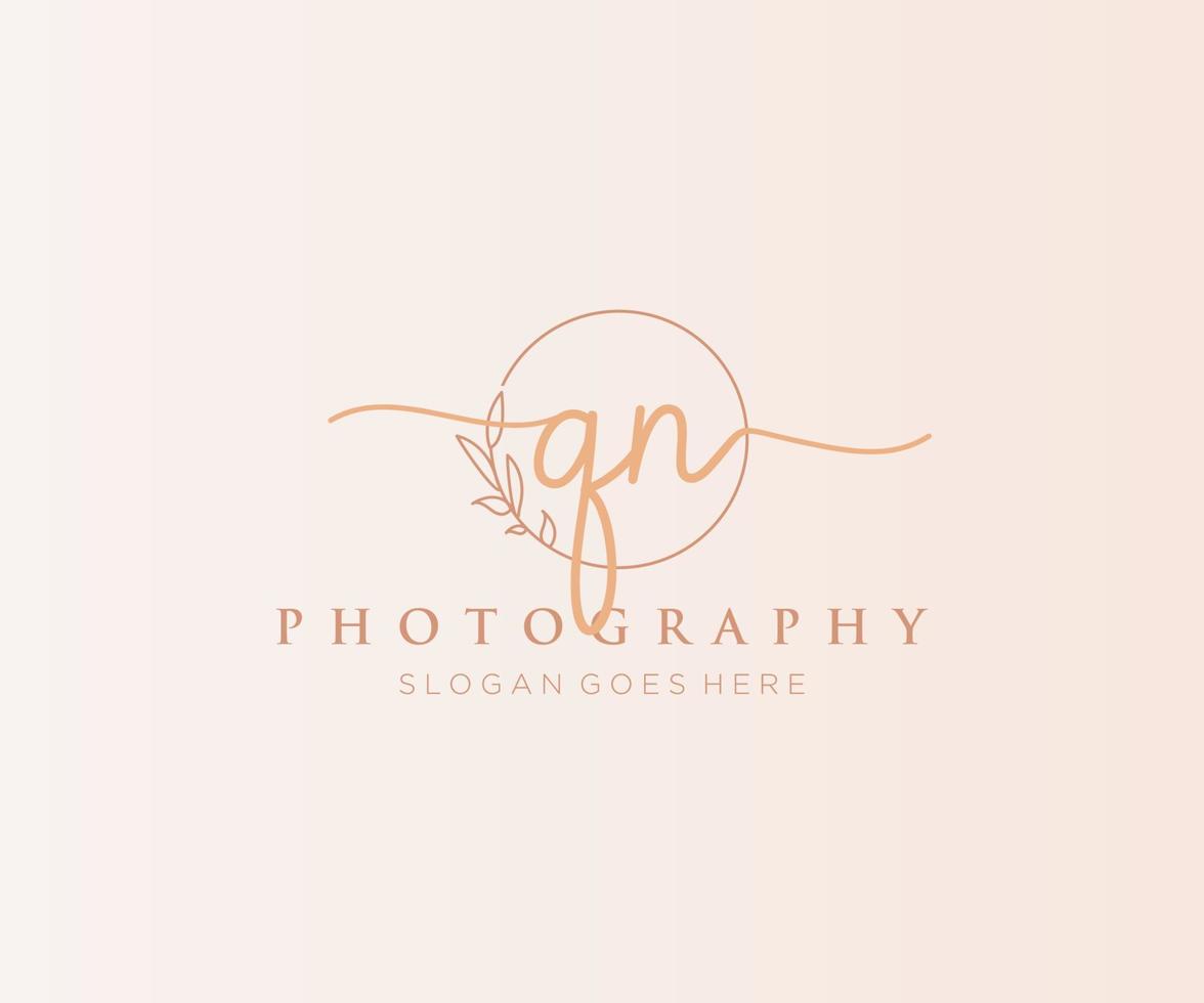 Initial QN feminine logo. Usable for Nature, Salon, Spa, Cosmetic and Beauty Logos. Flat Vector Logo Design Template Element.