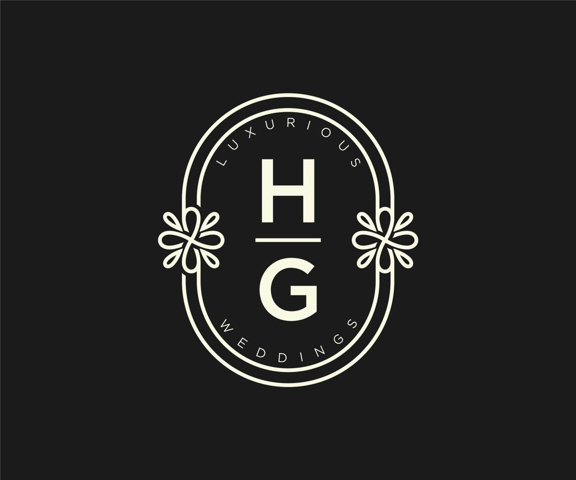 HG Initials letter Wedding monogram logos template, hand drawn modern minimalistic and floral templates for Invitation cards, Save the Date, elegant identity. vector