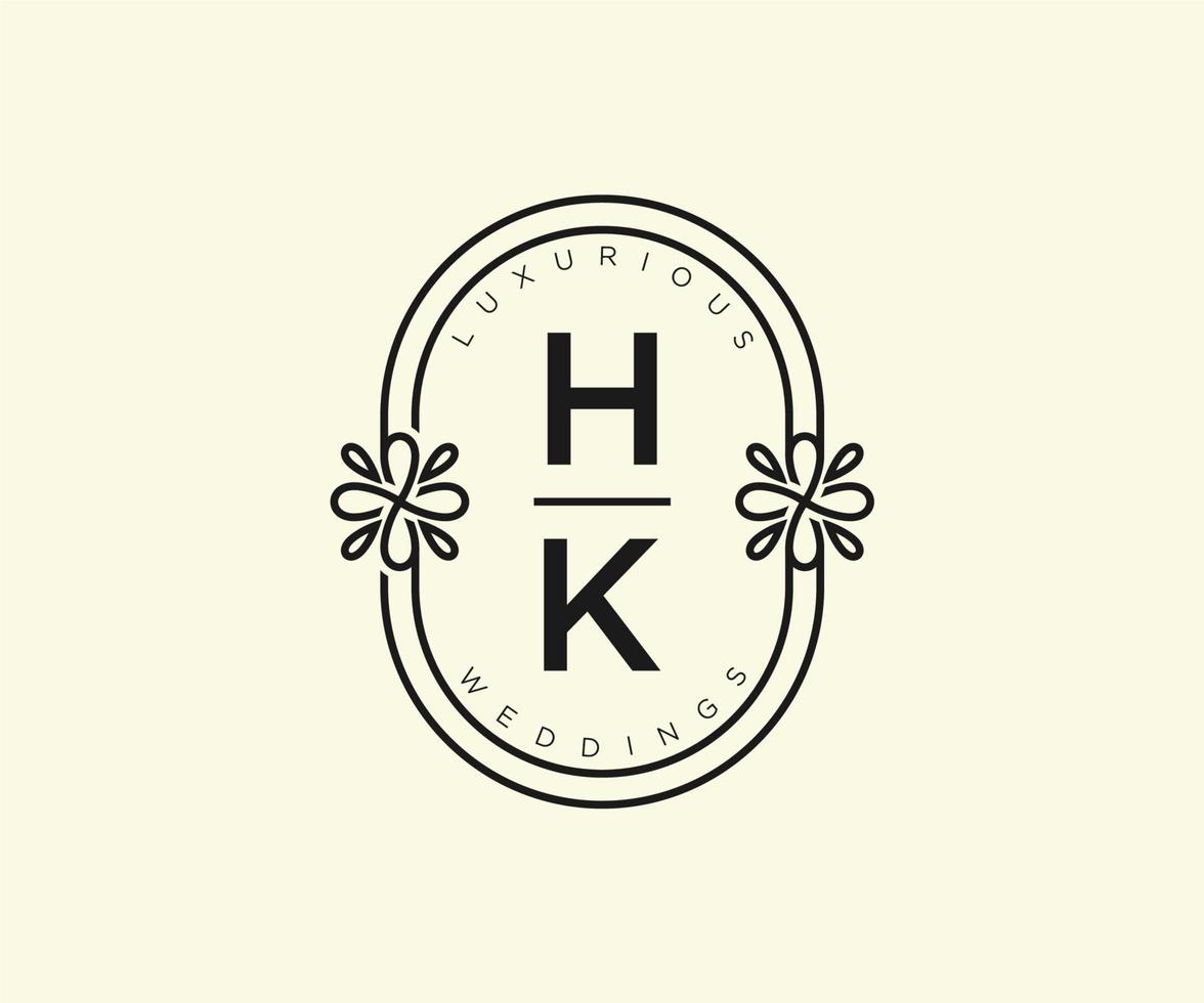 plantilla de logotipos de monograma de boda con letras iniciales hk, plantillas florales y minimalistas modernas dibujadas a mano para tarjetas de invitación, guardar la fecha, identidad elegante. vector