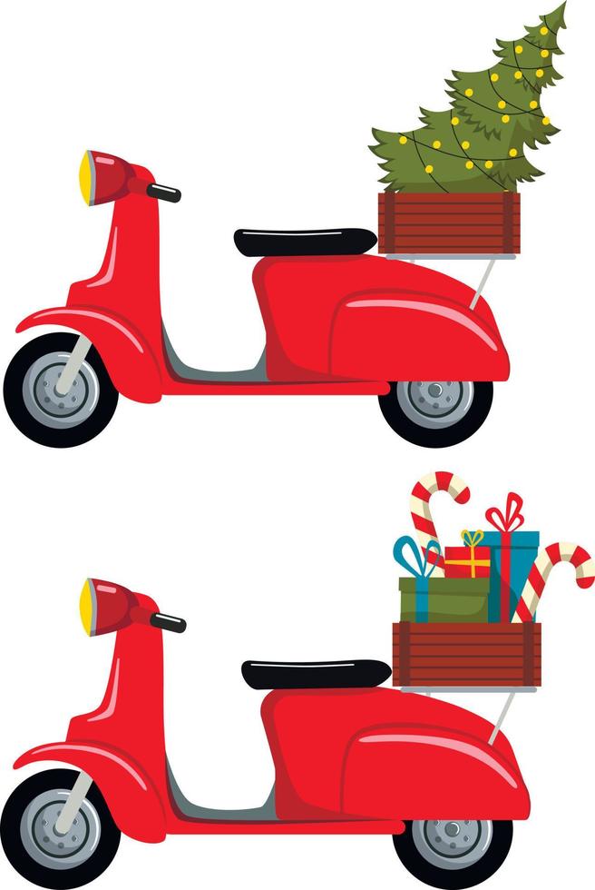 Set of the red retro scooter vector