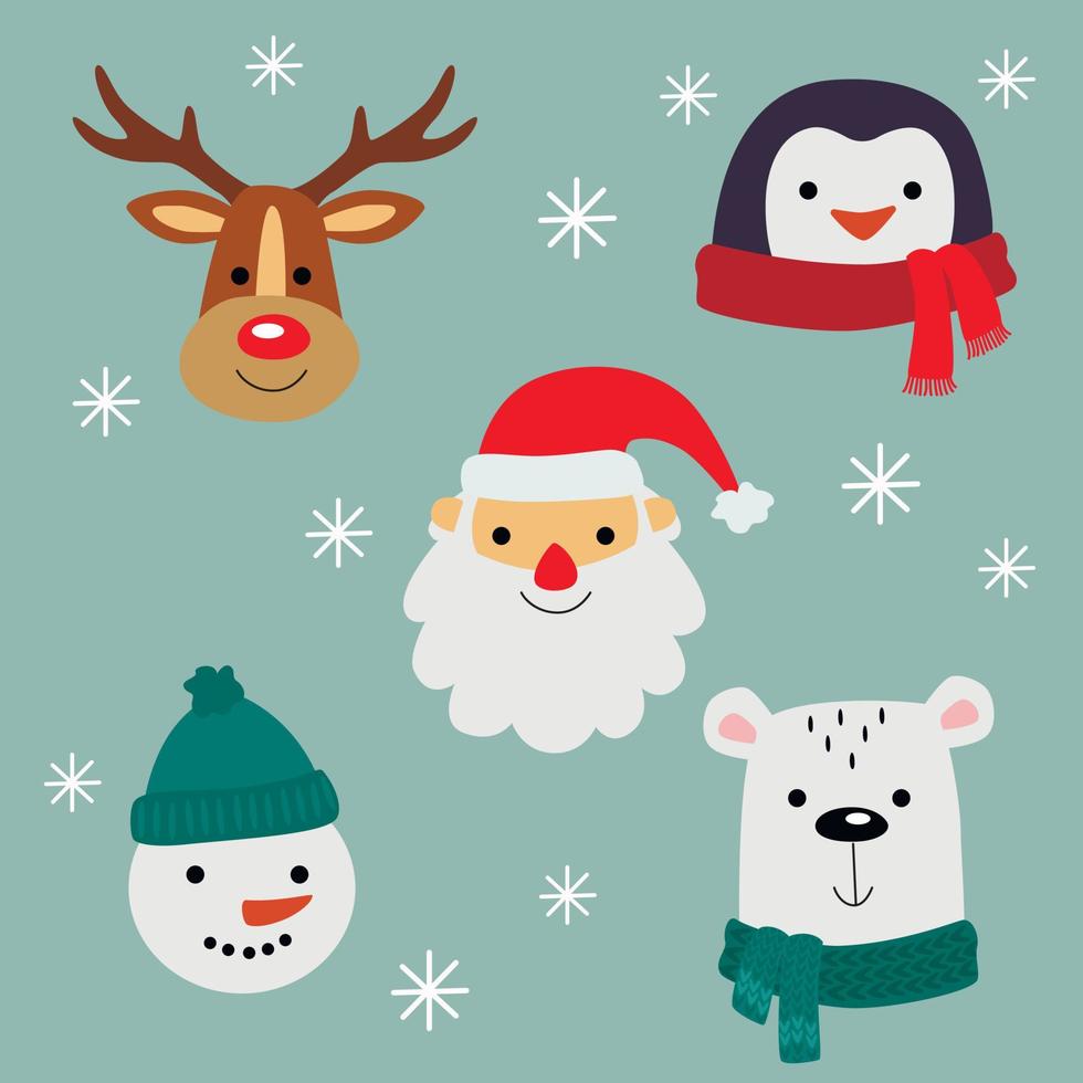 conjunto de lindos personajes navideños tradicionales de dibujos animados. diseño de vacaciones de invierno, navidad y año nuevo vector