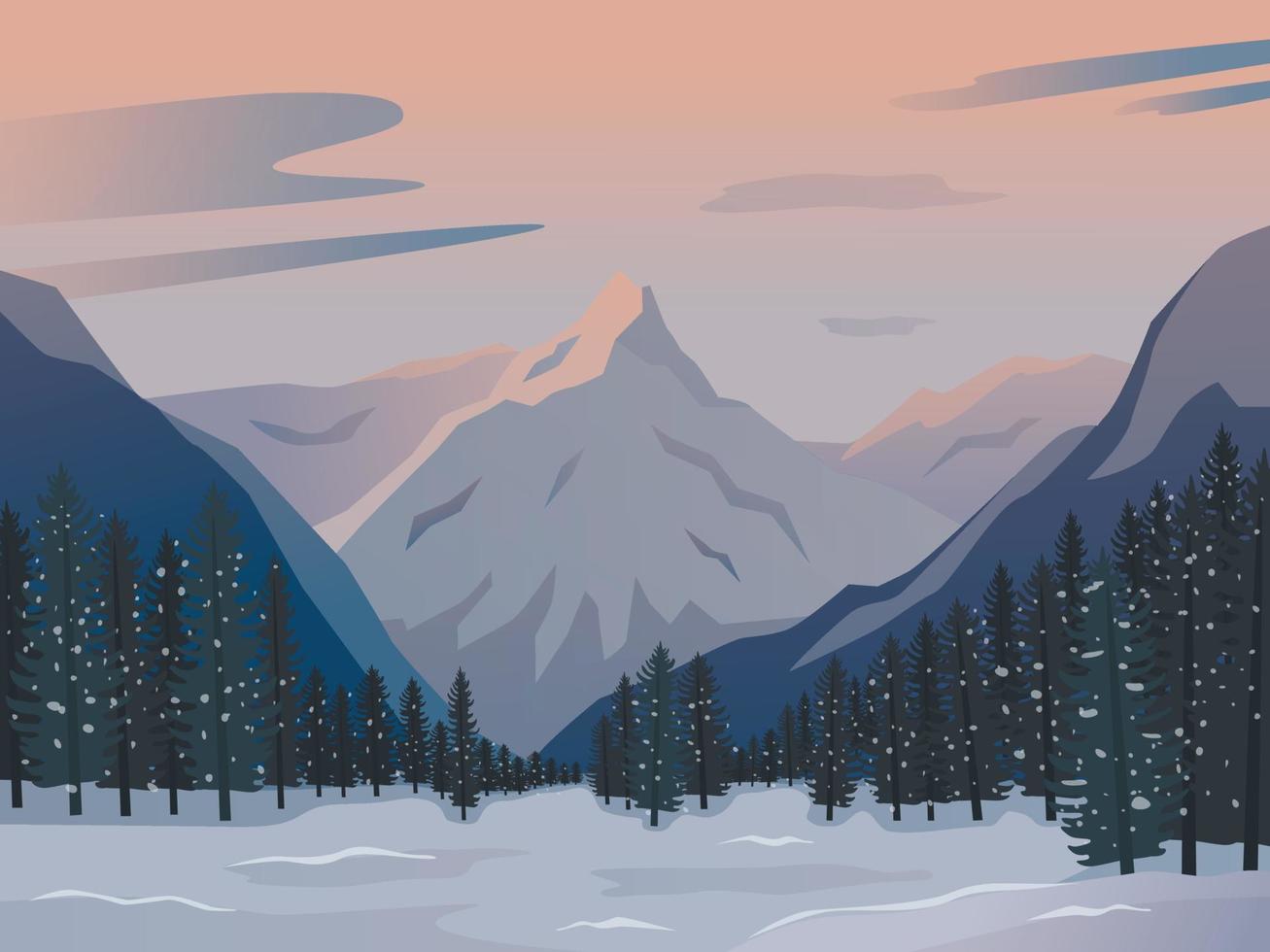 Winter morning or evening landscape with mountains vector