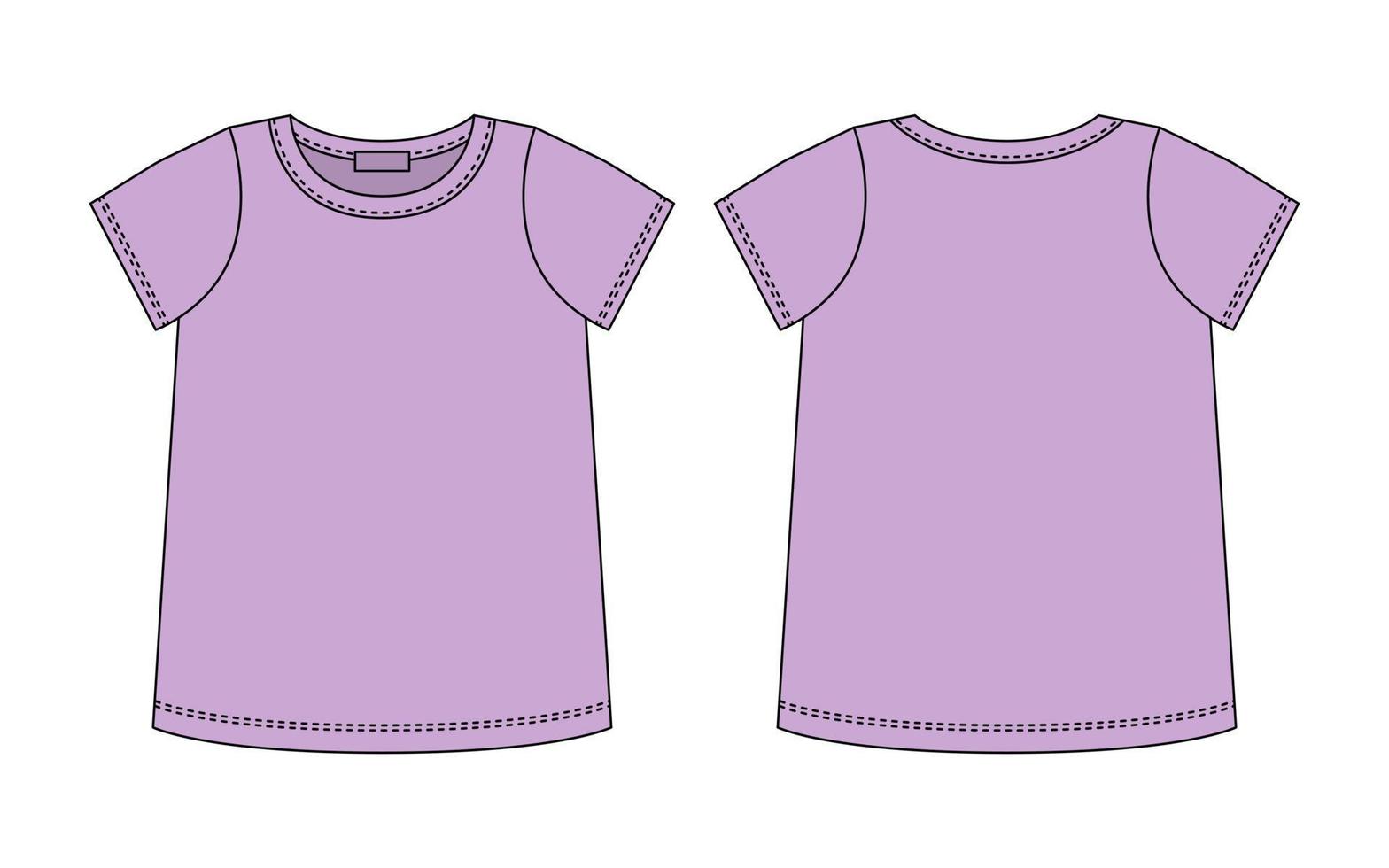 Blank t shirt technical sketch. Pastel purple color. Female T-shirt outline design template. vector