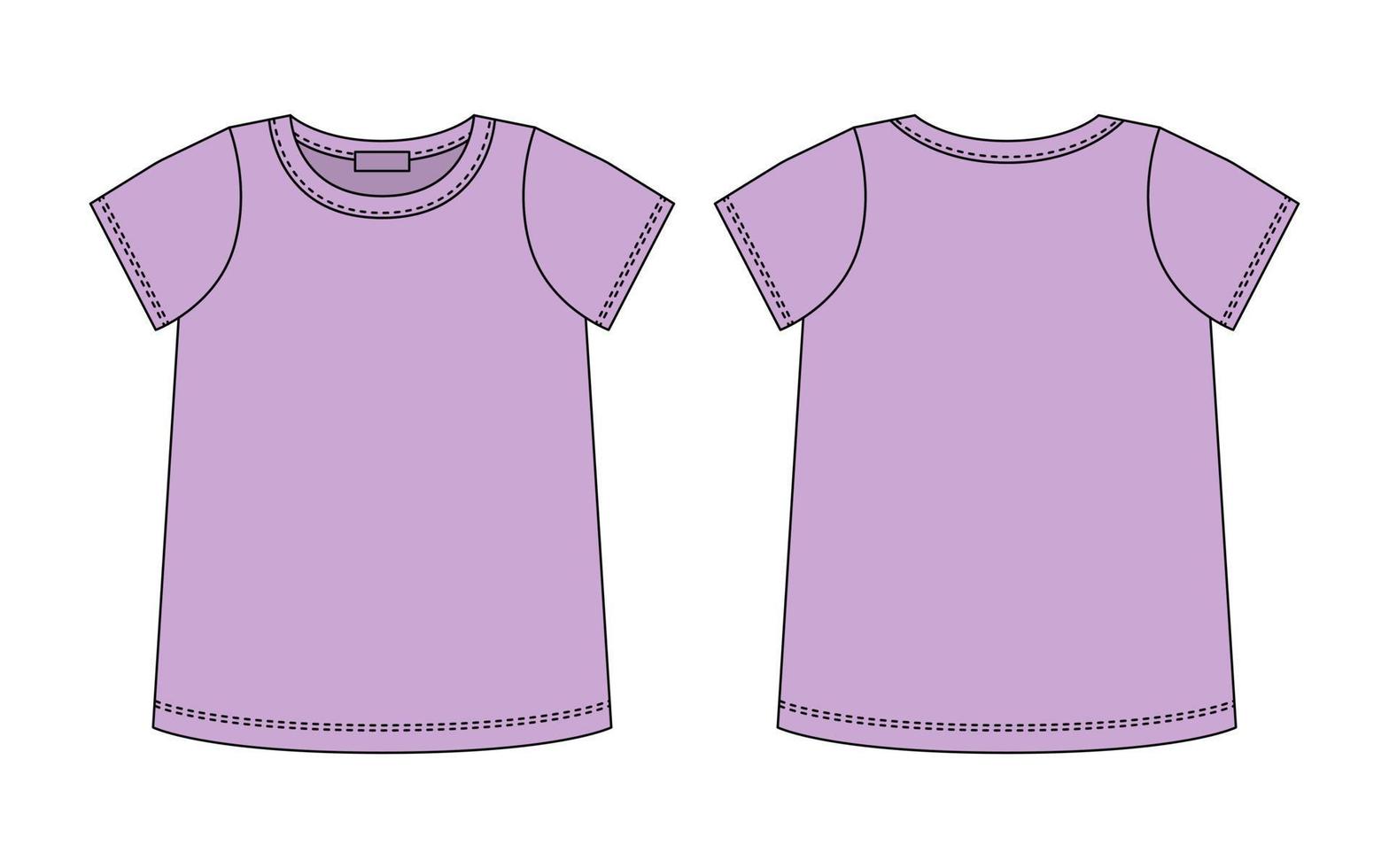 boceto técnico de camiseta en blanco. color violeta pastel. plantilla de diseño de contorno de camiseta femenina. vector