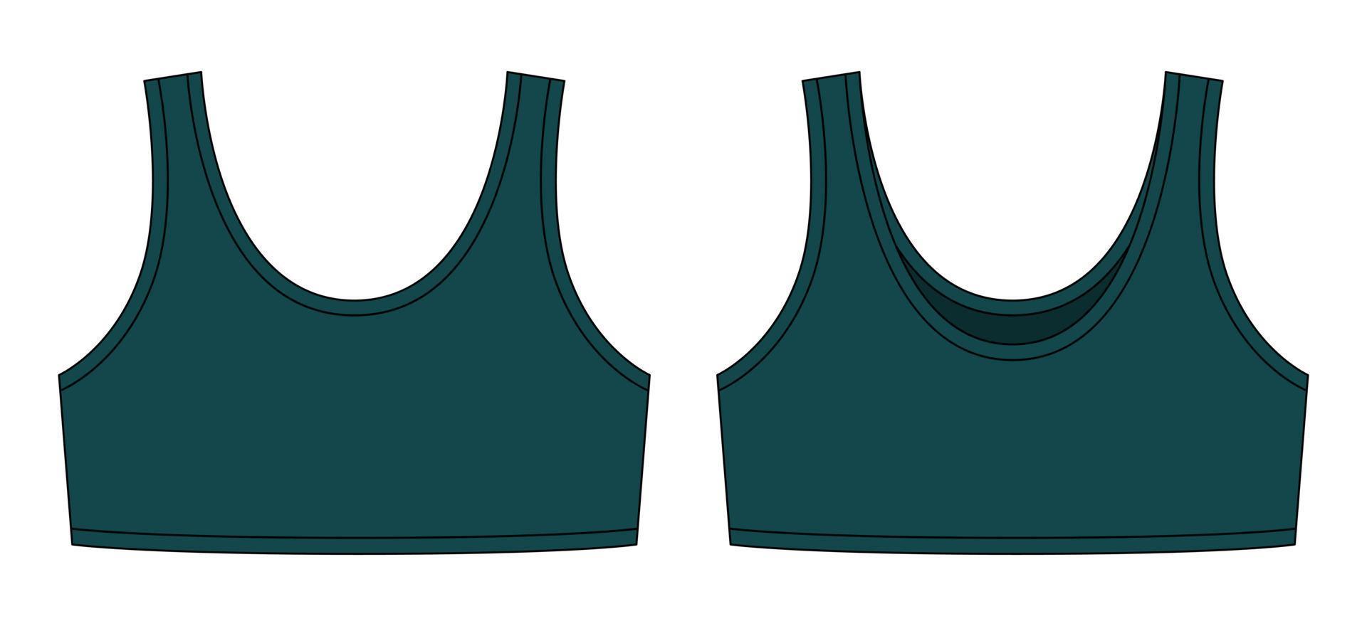Girl bra technical sketch illustration. Dark green color. Casual underclothing. vector