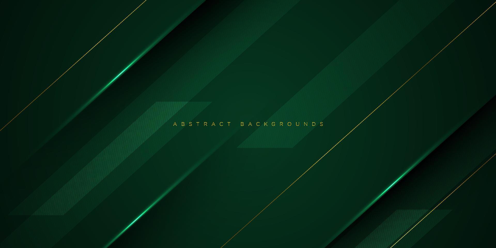 fondo abstracto de lujo degradado verde oscuro con luces y líneas doradas.fondo simple de caja rectangular abstracta para banner, folleto, diseño de presentación y tarjeta de visita.vector eps10 vector