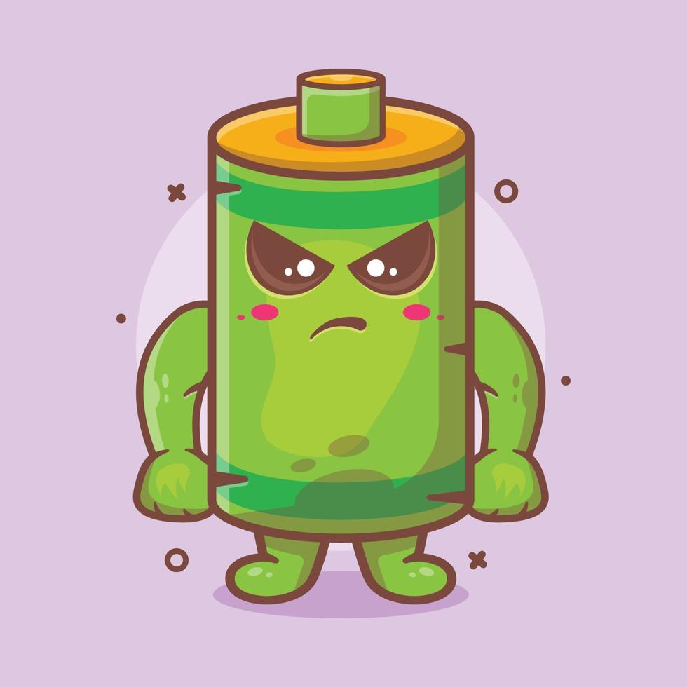 serious battery character mascot with angry expression isolated cartoon in flat style design vector