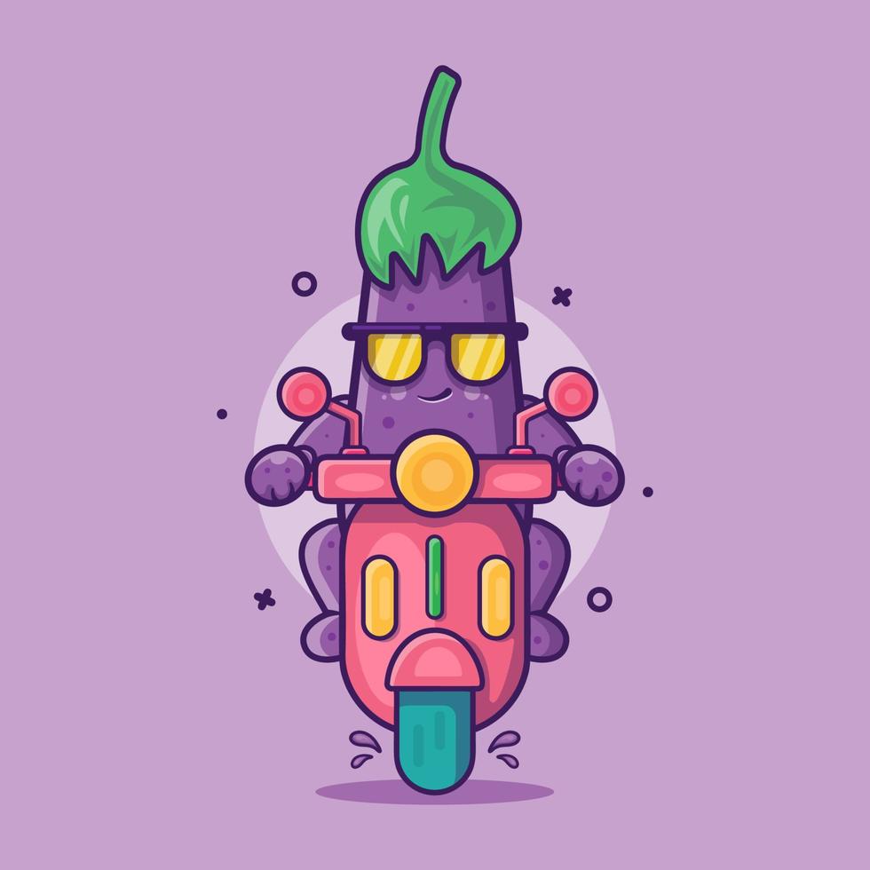cool eggplant character mascot riding scooter isolated cartoon in flat style design vector