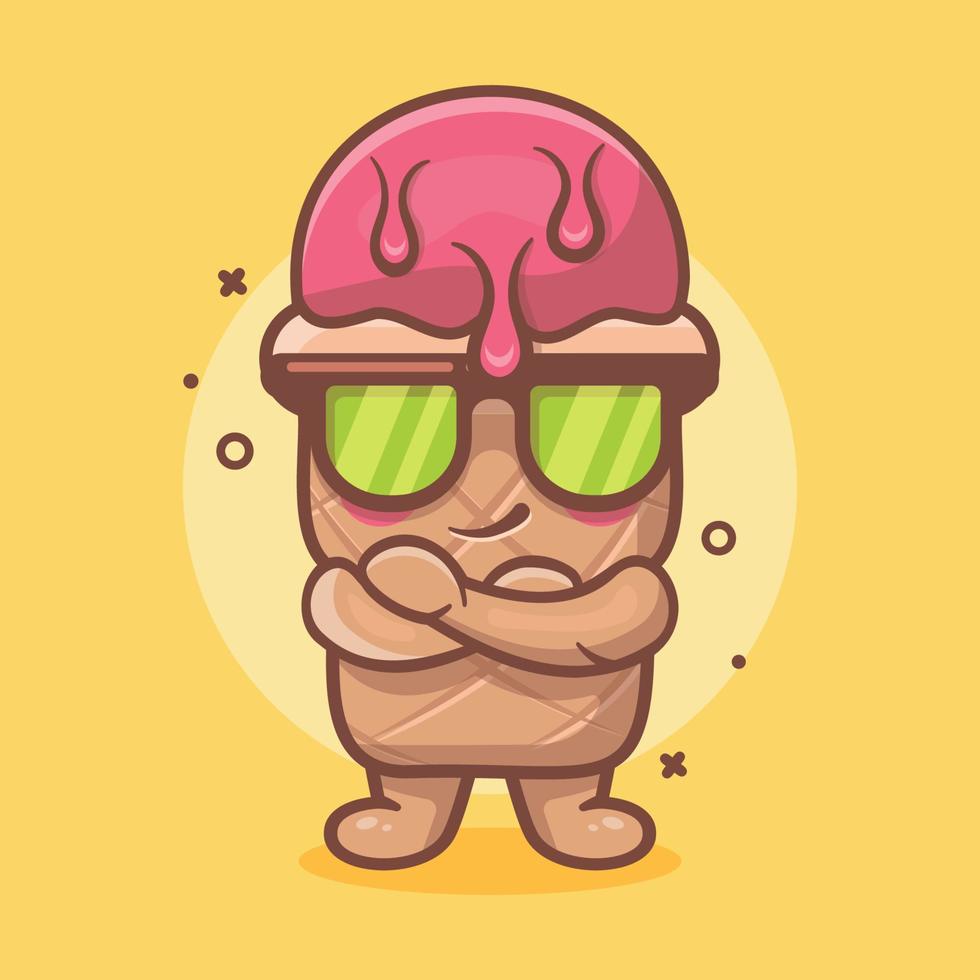 linda mascota de personaje de cono de uso de helado con expresión fresca dibujos animados aislados en diseño de estilo plano vector