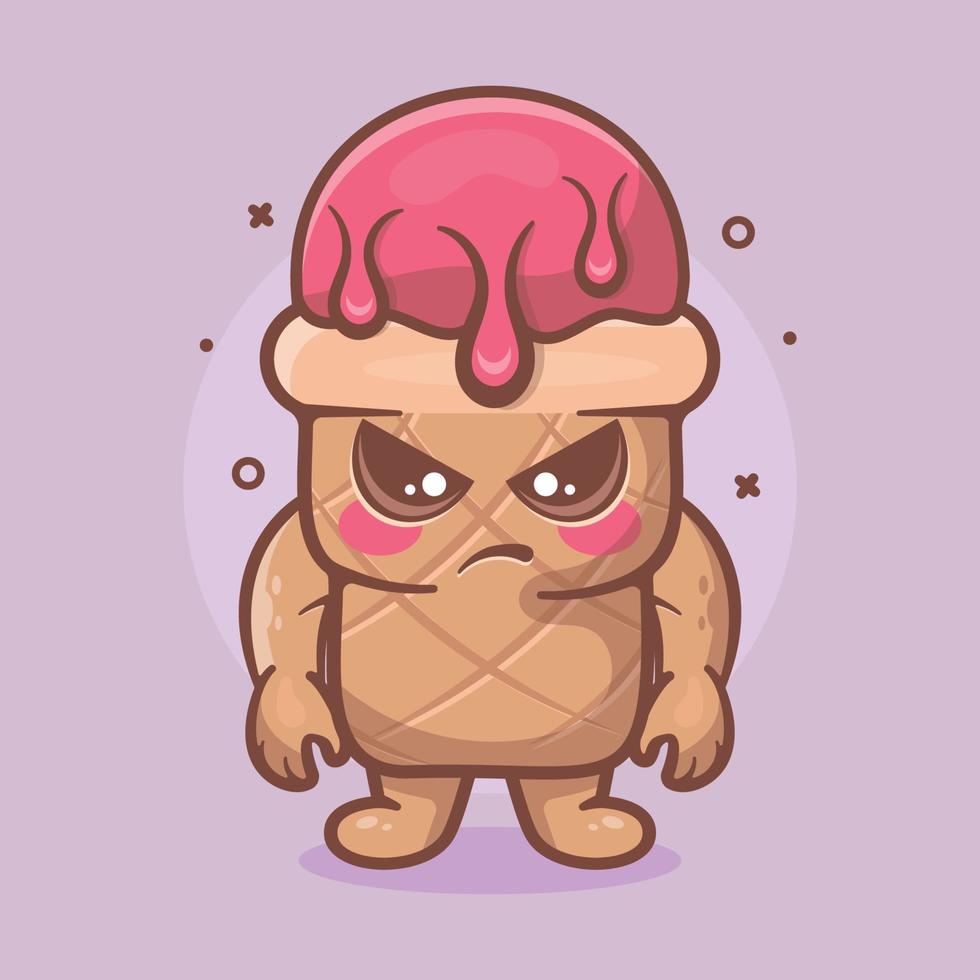 serious ice cream use cone character mascot with angry expression isolated cartoon in flat style design vector