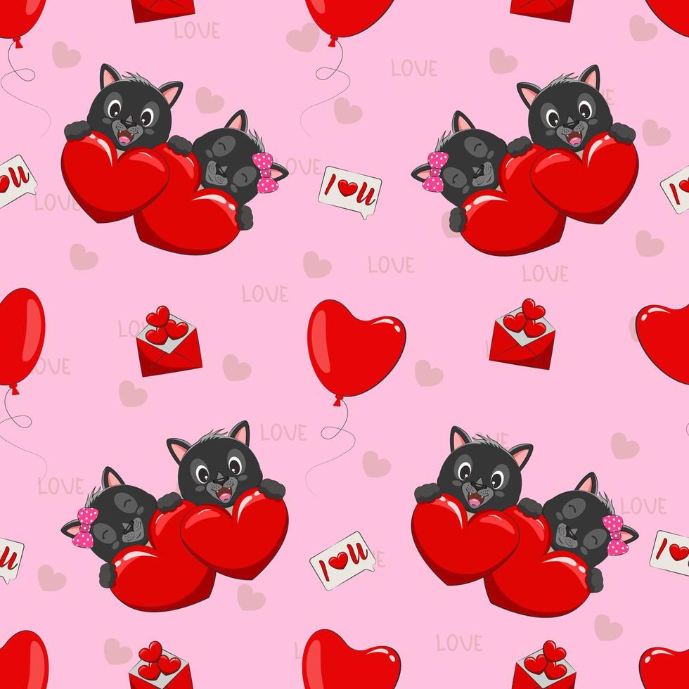 Seamless pattern cute valentine with tiger on pink background vector