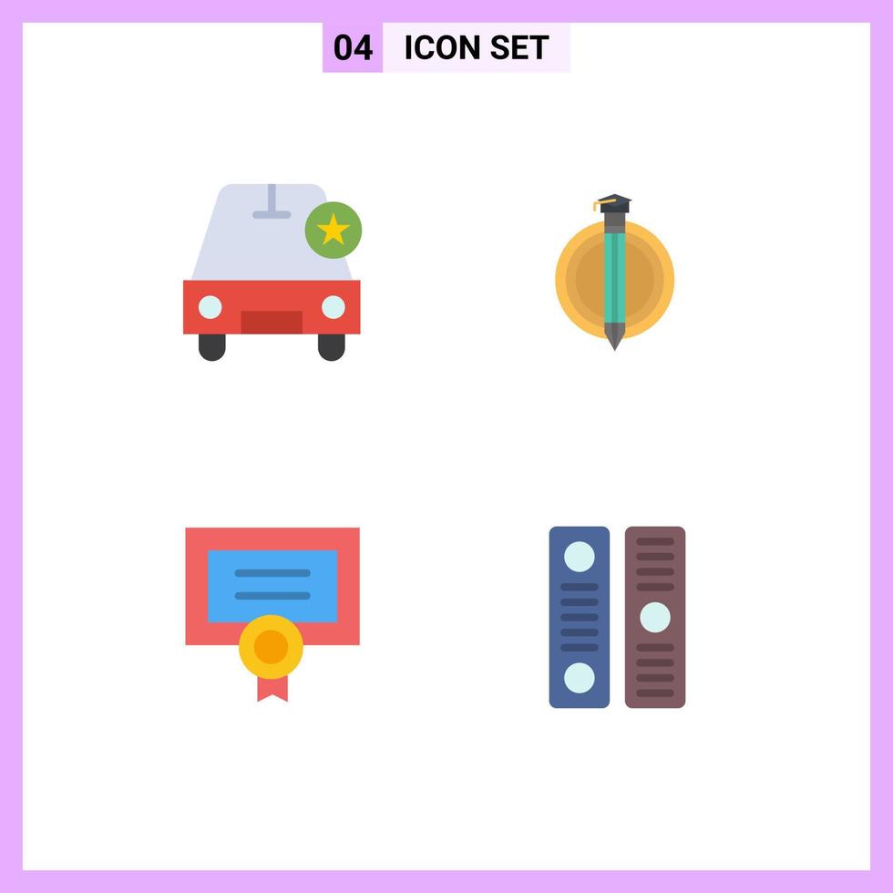 conjunto de 4 iconos de interfaz de usuario modernos signos de símbolos para vehículos de certificados de automóviles elementos de diseño de vectores editables de diploma de bonificación