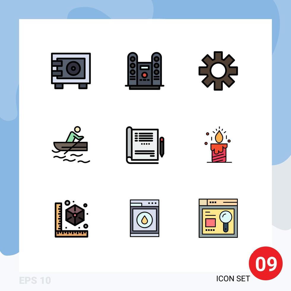 Group of 9 Modern Filledline Flat Colors Set for medical doctor setting water rowing Editable Vector Design Elements