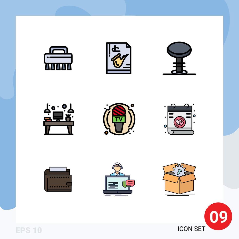 Pack of 9 creative Filledline Flat Colors of device device bar workplace desk Editable Vector Design Elements