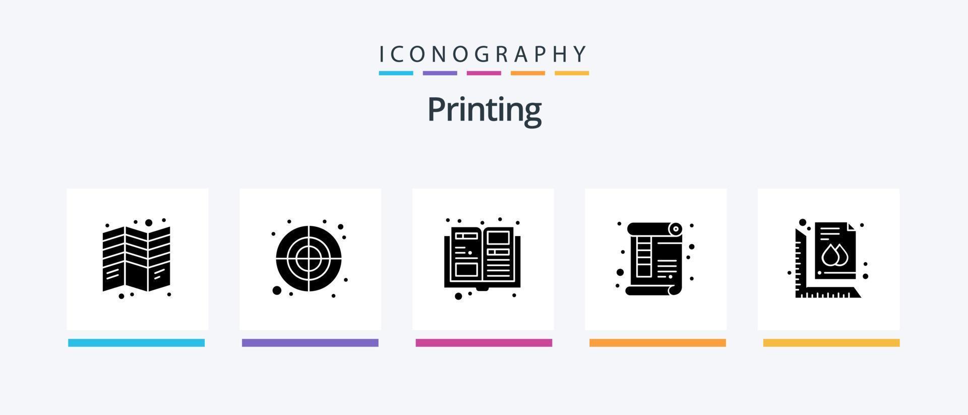 Printing Glyph 5 Icon Pack Including measure. print. target. paper. document. Creative Icons Design vector