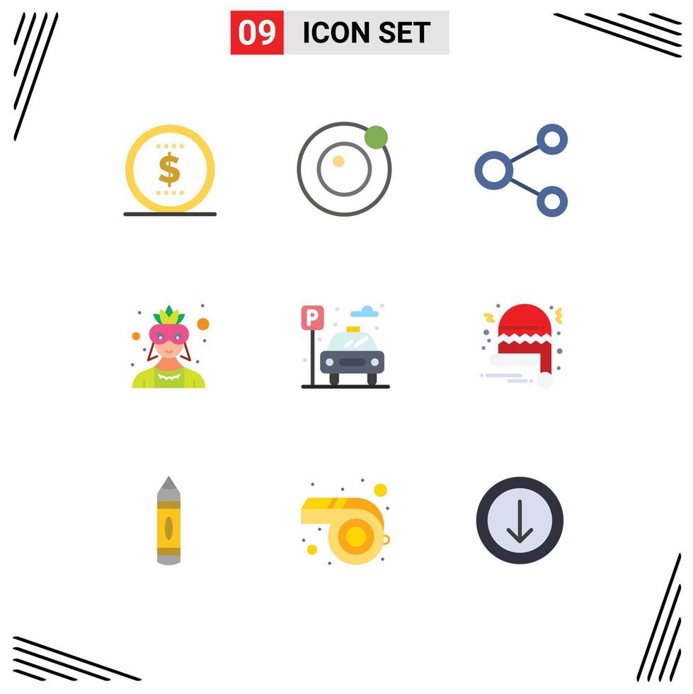 grupo universal de símbolos de icono de 9 colores planos modernos de elementos de diseño de vector editable de avatar de red de ciudad de coche