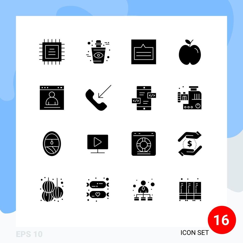 Pack of 16 creative Solid Glyphs of interface study layout school apple Editable Vector Design Elements