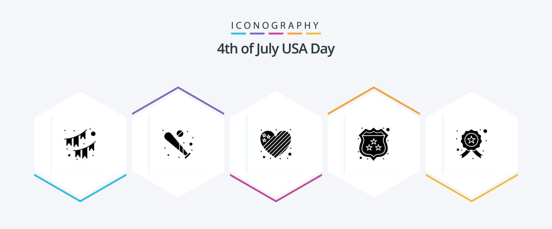 Usa 25 Glyph icon pack including police. security. sports. american. heart vector