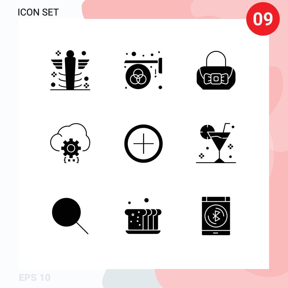 conjunto de 9 iconos de interfaz de usuario modernos signos de símbolos para el proceso de desarrollo de elementos de diseño vectorial editables de monedero de codificación de paleta vector