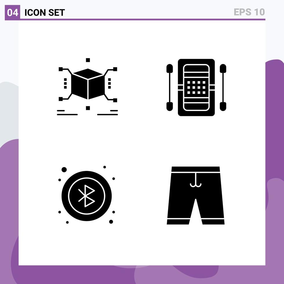 Modern Set of 4 Solid Glyphs and symbols such as cube bluetooth box boat user Editable Vector Design Elements