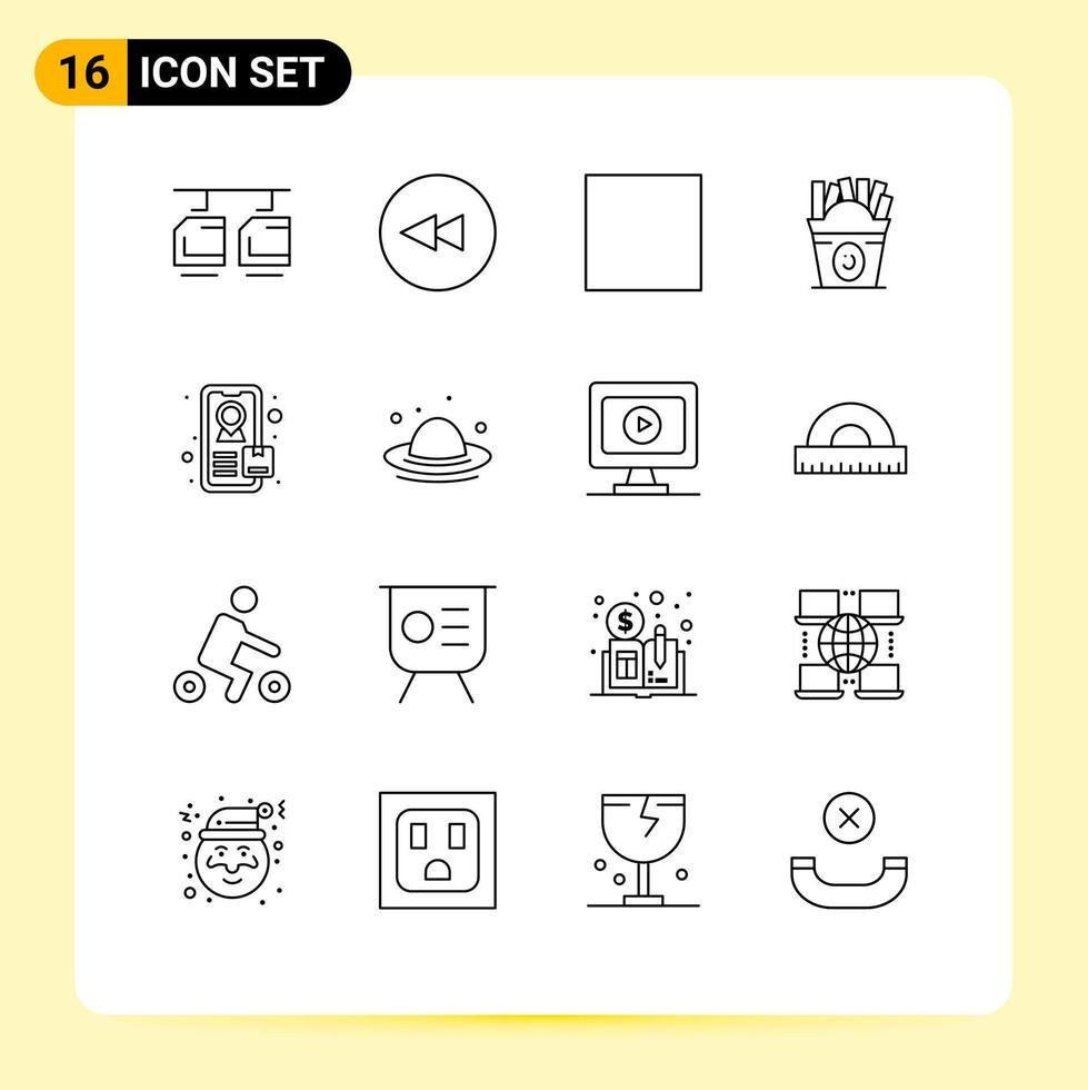 Mobile Interface Outline Set of 16 Pictograms of monitor hat frise fashion tracking Editable Vector Design Elements