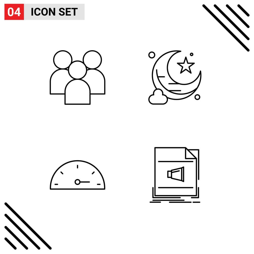 Mobile Interface Line Set of 4 Pictograms of employee performance organization new moon audio Editable Vector Design Elements