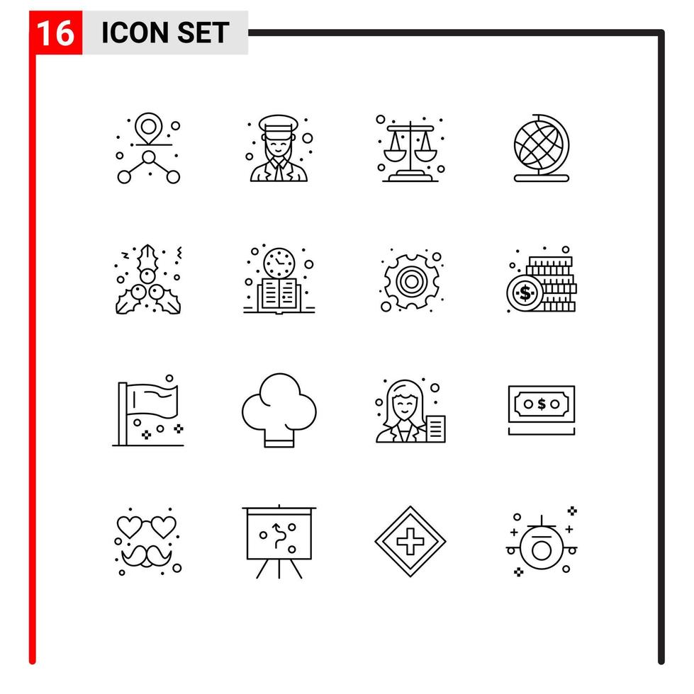 16 Outline concept for Websites Mobile and Apps book kiss balance christmas geography Editable Vector Design Elements
