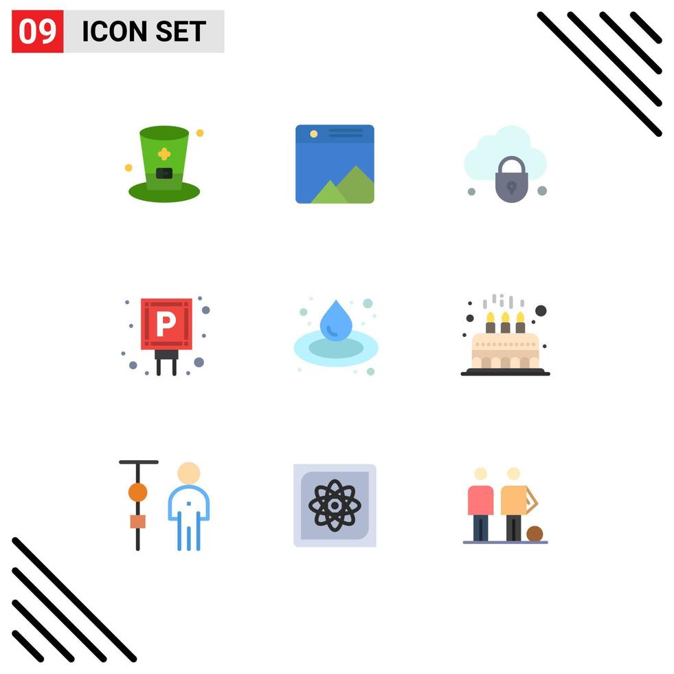 Universal Icon Symbols Group of 9 Modern Flat Colors of droop sign internet parking car Editable Vector Design Elements