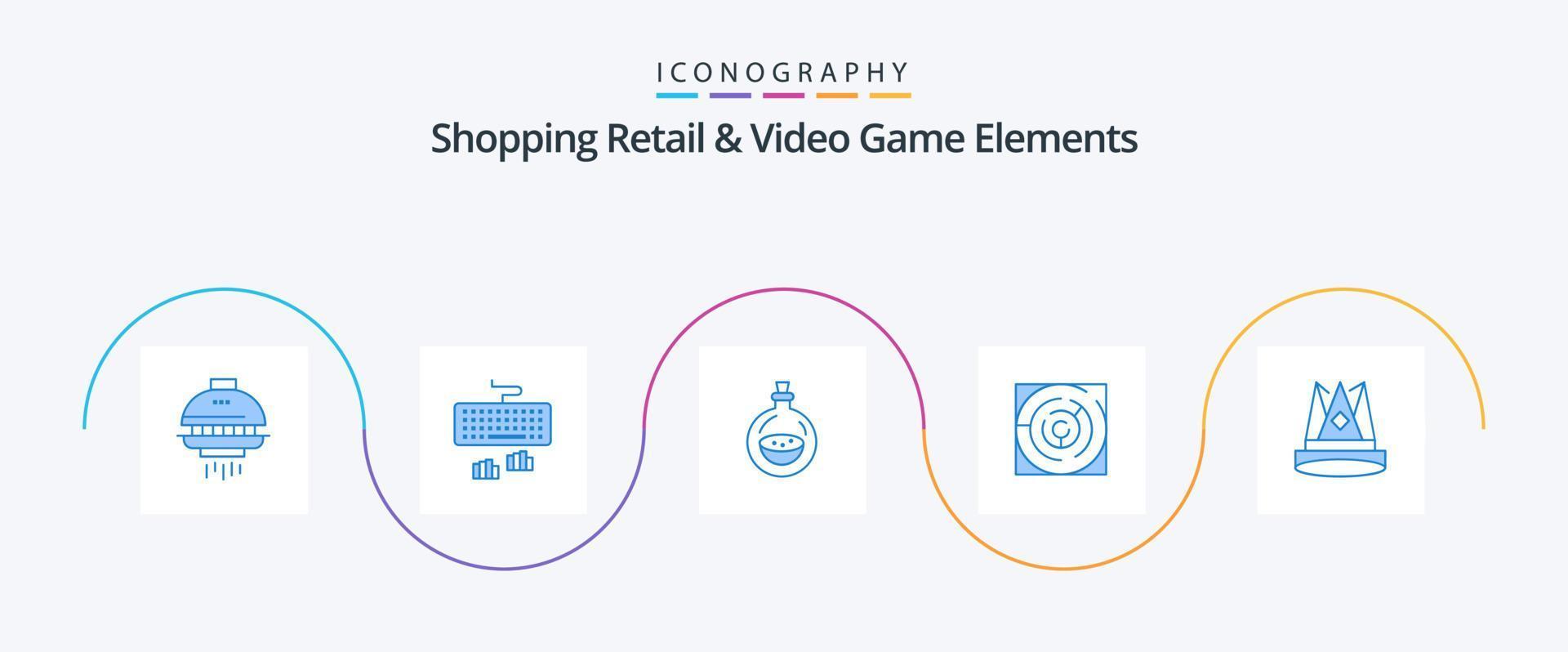 Shoping Retail And Video Game Elements Blue 5 Icon Pack Including crown. strategy. perfume. labyrinth. maze vector