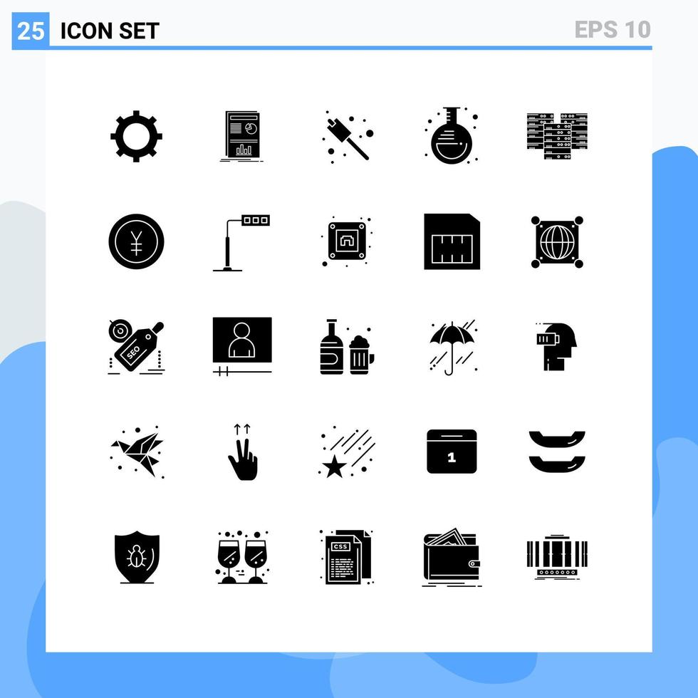 Set of 25 Vector Solid Glyphs on Grid for database centre marshmallow center jar Editable Vector Design Elements