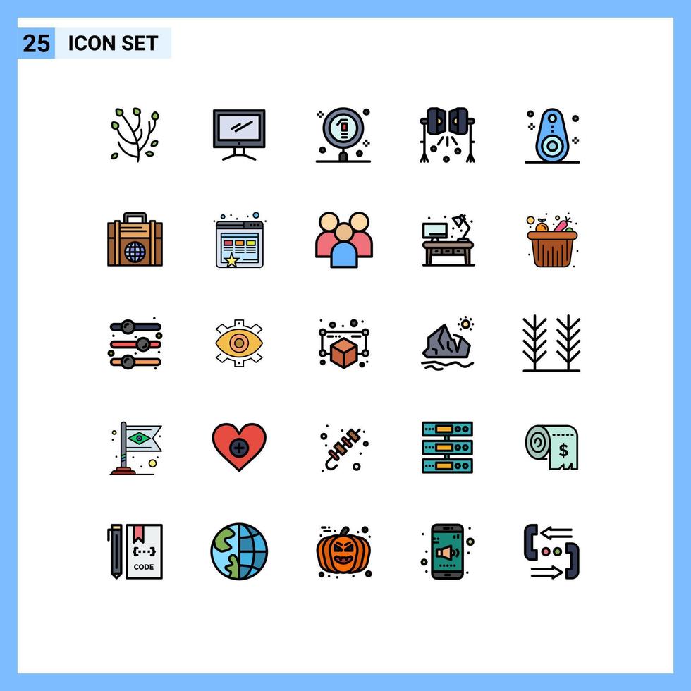 Mobile Interface Filled line Flat Color Set of 25 Pictograms of studio lightning lights pc illumination laboratory Editable Vector Design Elements