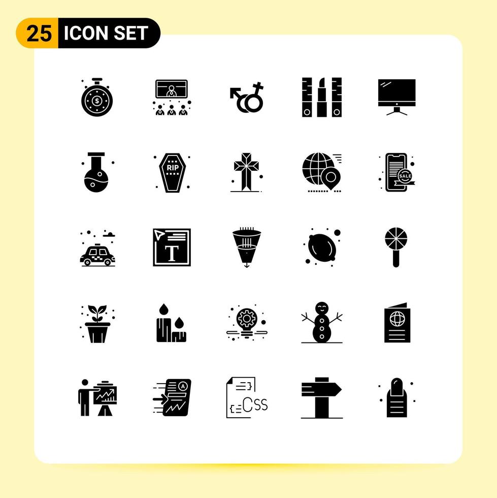 25 Universal Solid Glyph Signs Symbols of computer lipstick gender cosmetics beautician Editable Vector Design Elements