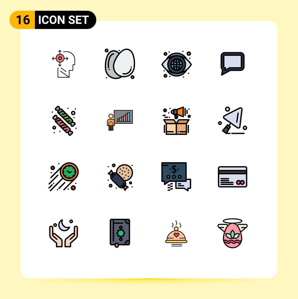 16 iconos creativos, signos y símbolos modernos de dulces de postre, mensaje de globo, chat, elementos de diseño de vectores creativos editables
