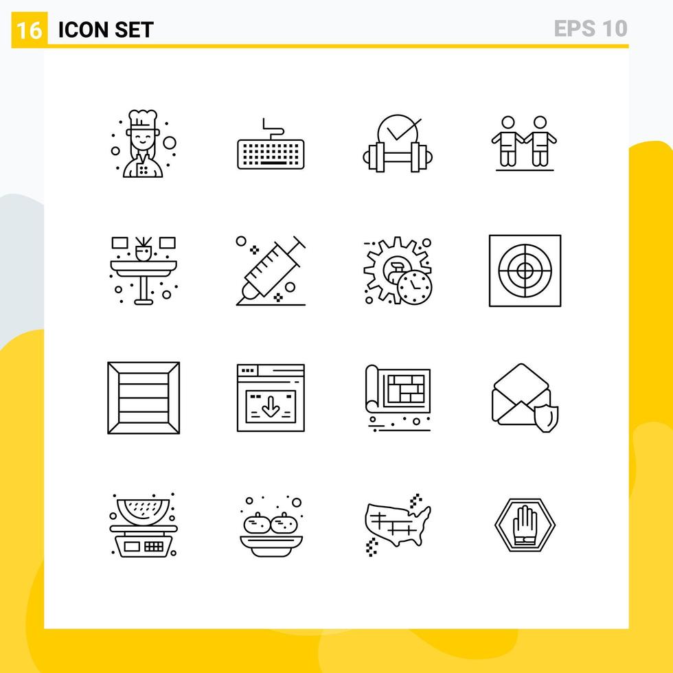 User Interface Pack of 16 Basic Outlines of flower group dumbbell friendship best Editable Vector Design Elements