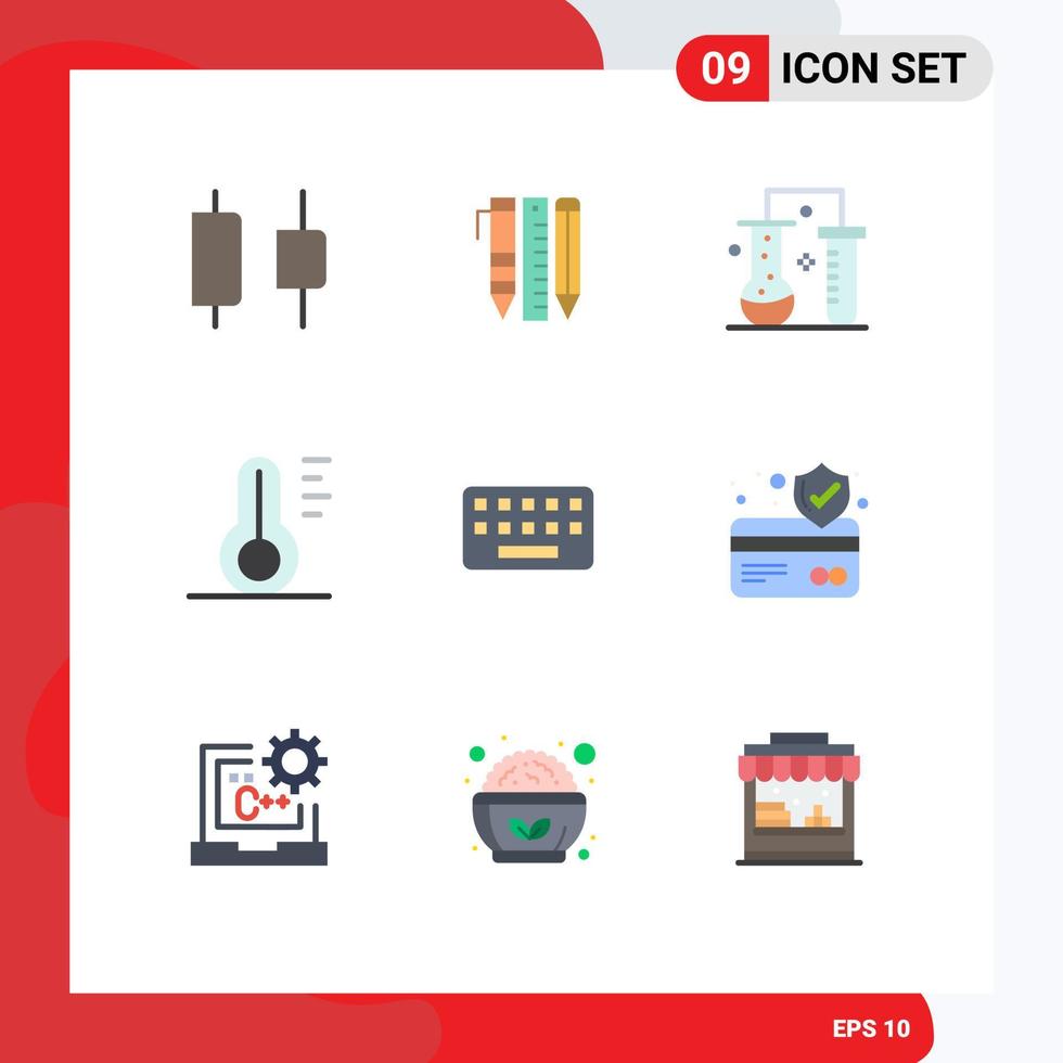 Universal Icon Symbols Group of 9 Modern Flat Colors of keyboard thermometer chemical science temperature scientific research Editable Vector Design Elements