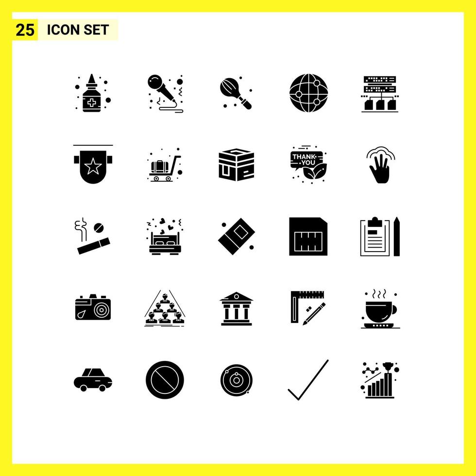 Solid Glyph Pack of 25 Universal Symbols of data internet baking globe mixer Editable Vector Design Elements