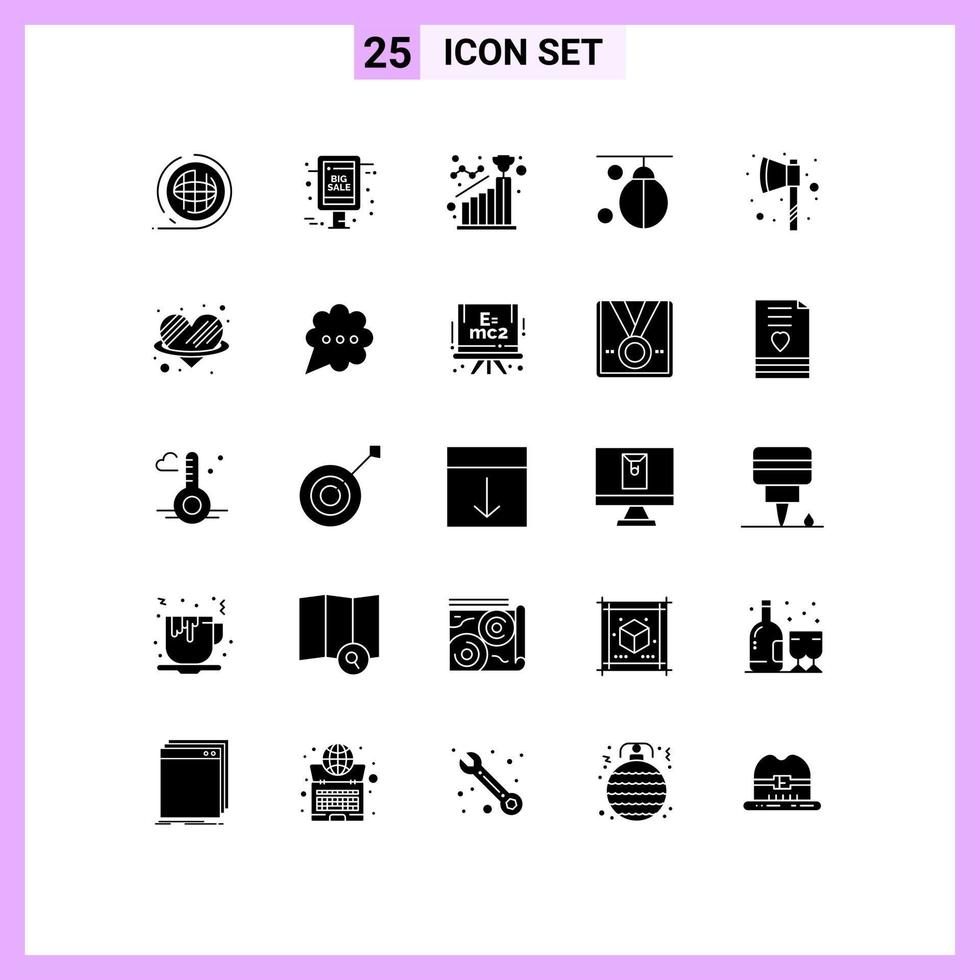 Set of 25 Vector Solid Glyphs on Grid for punching boxer sale notice bag reach Editable Vector Design Elements